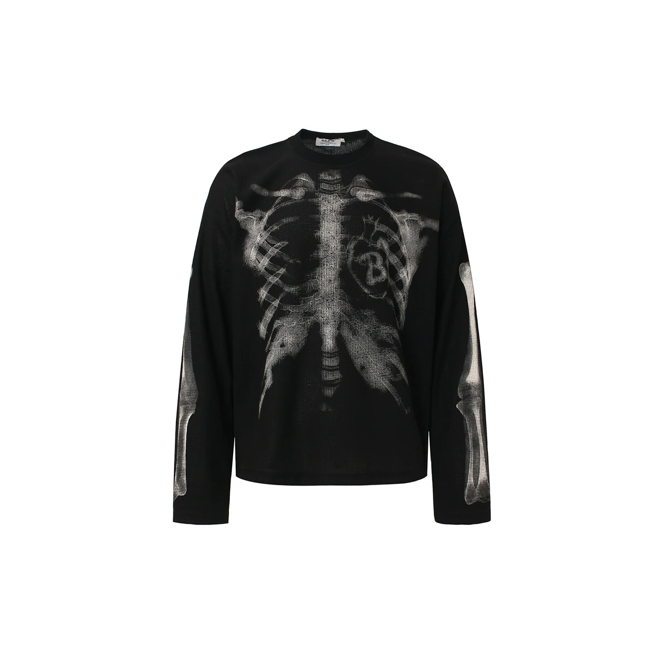 Autumn and Winter Retro Street Trendy Men's and Women's Skeleton Printed Pattern Design Y2K Waffle Long Sleeve T-shirt view 3