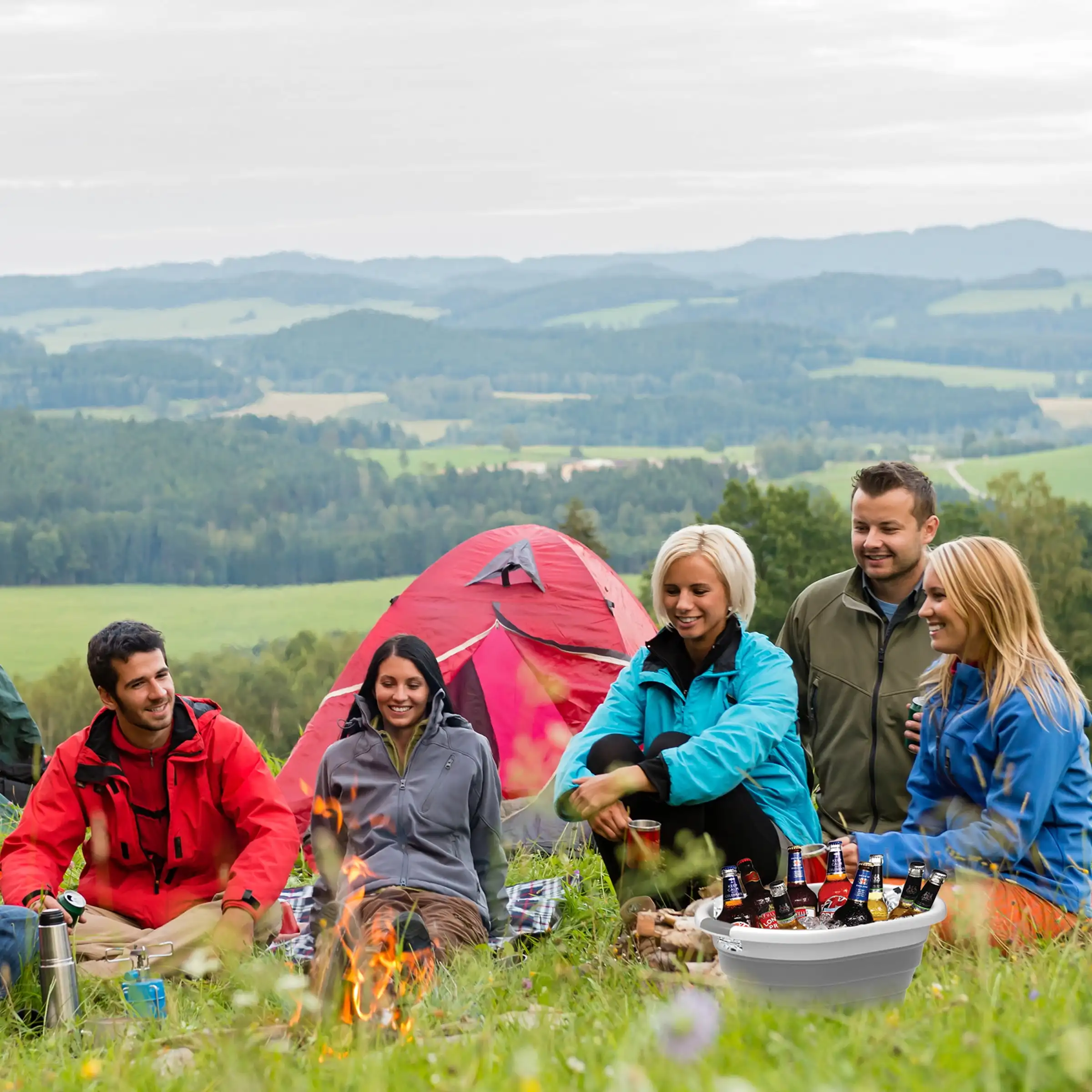 Plastic Rubber Pop-Up Collapsible Basket for Ice, Storage, and More (Gray)