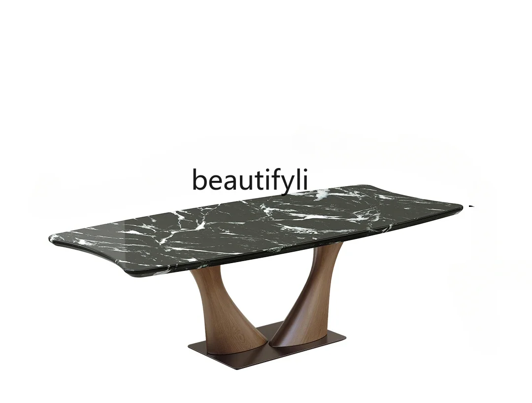 Rectangle marble dining table and chair combination light luxury solid wood designer style high sense