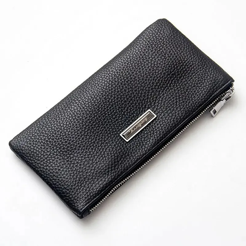 CyGenuine Kuh Leder Männer Lichee Muster Schlank Weiche Lange Zipper Brieftasche Männlichen Geldbörse Geld Tasche Pochette Kupplung Tasche Karte Halten