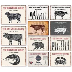 Metal Tin Poster Butcher Beef Pig Retro Metal Tin Signs Poster Plate Wall Decor for Bar Restaurant Cafe Clubs Retro platform