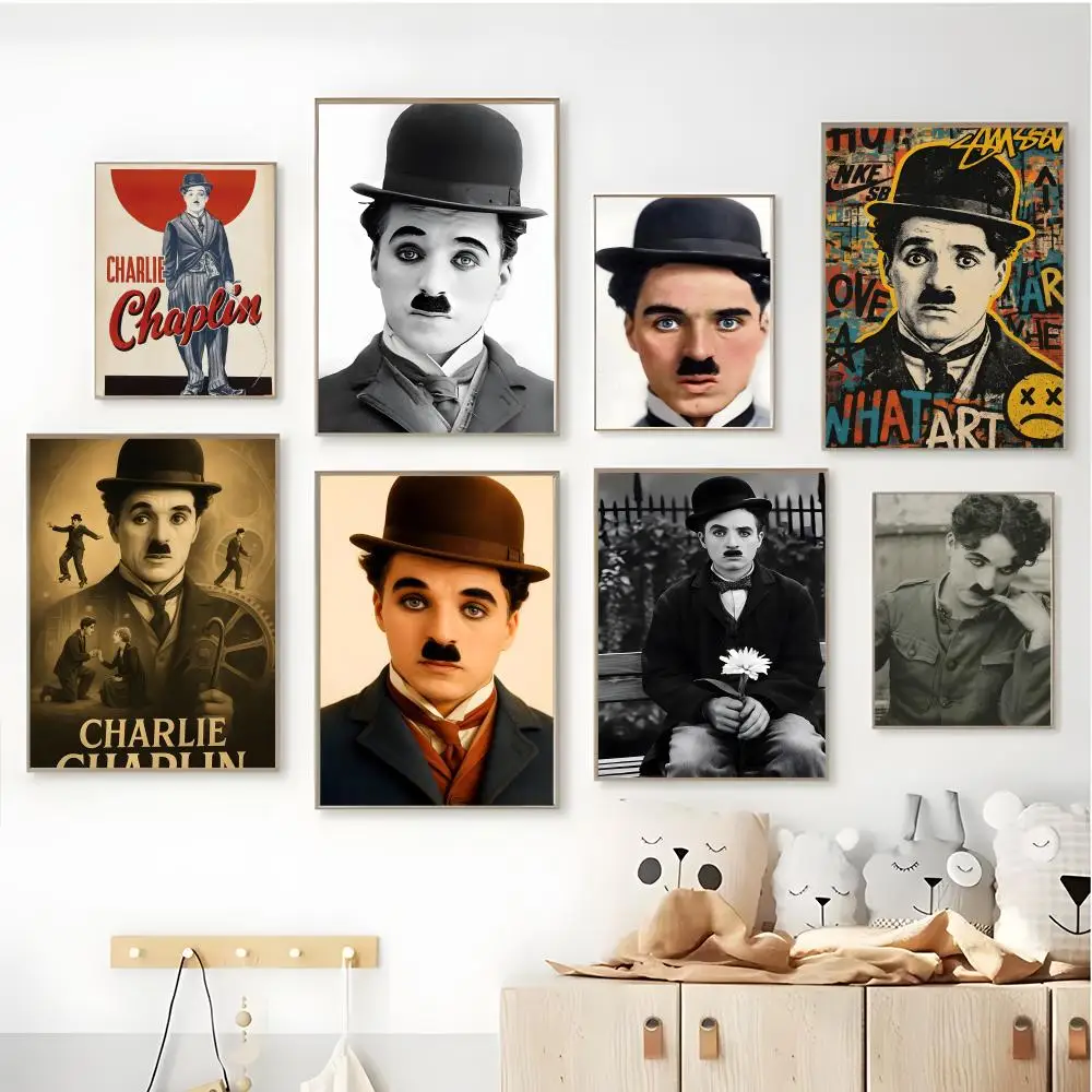 Affiche classique d'acteur C-Charlie Chaplin, autocollante, imperméable, décoration murale pour café, bar, salle
