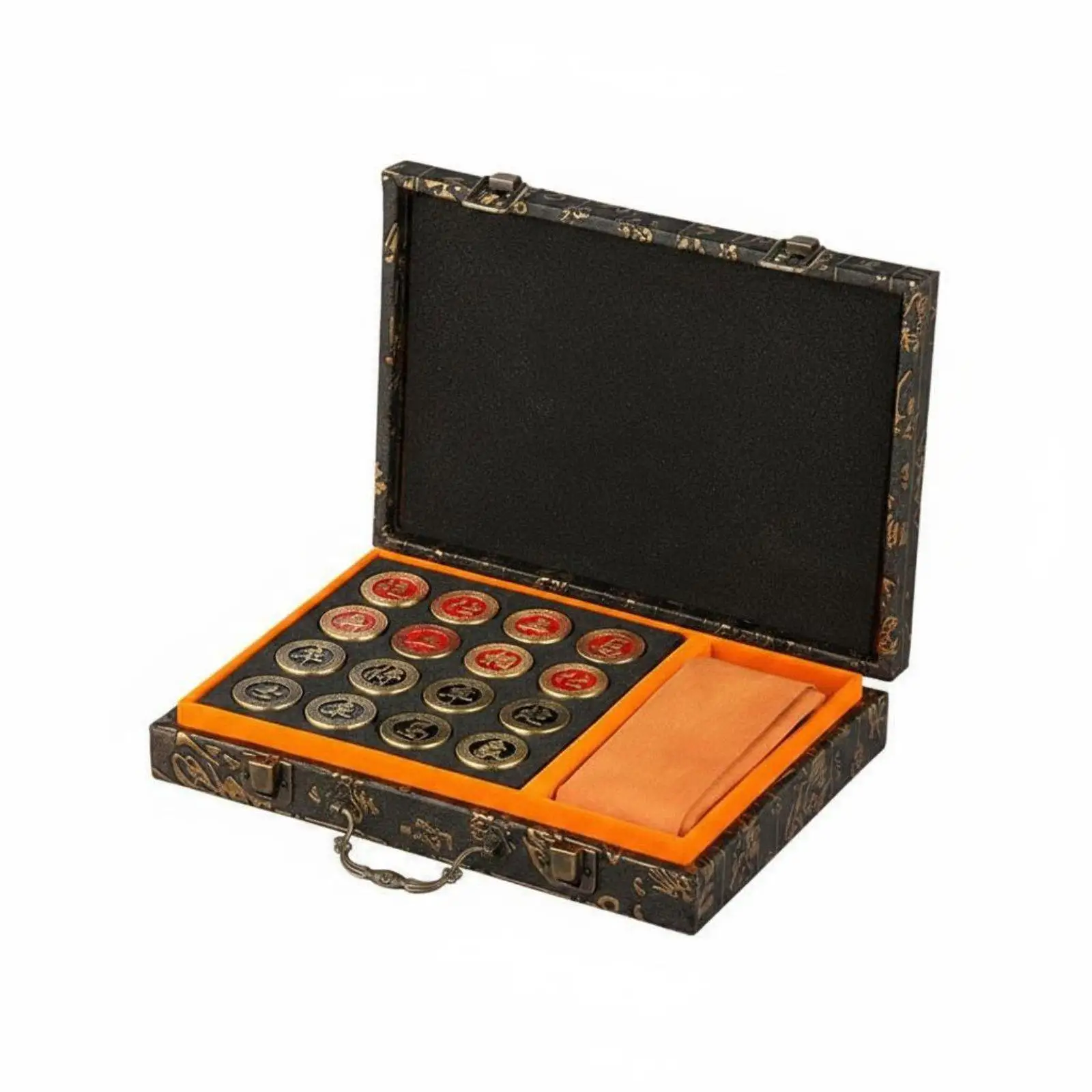 Engraved Brass Chess Pieces Set with Wooden Board Traditional Chinese Chess Game Luxury Collectible Gift for Strategy Lovers