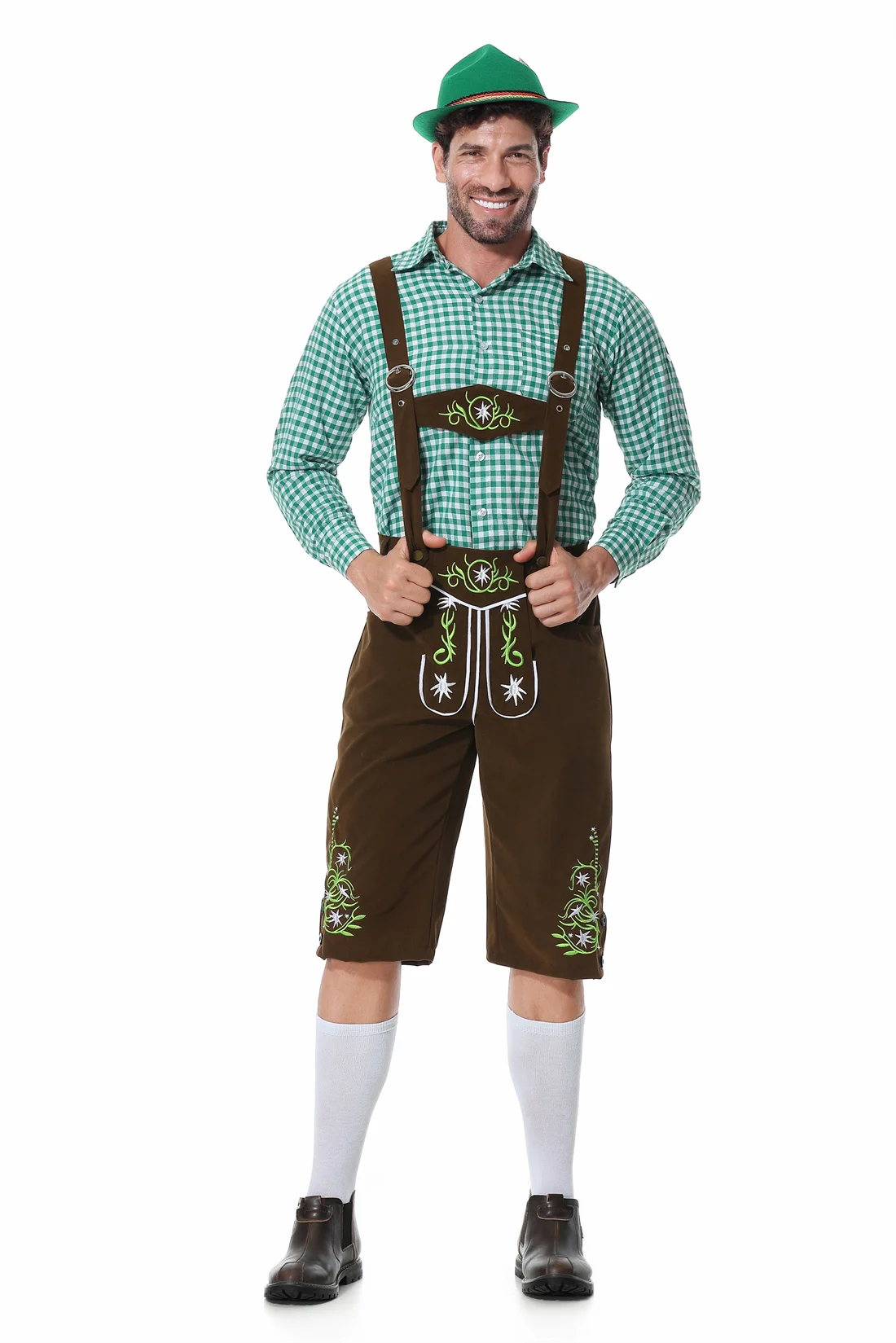 Three-Piece Set Men German Oktoberfest Lederhosen Costume Bavarian Beer Festivals Male Costumes for Cosplay