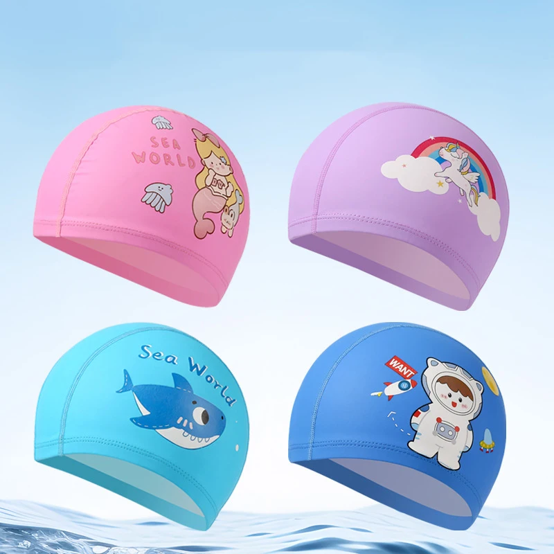 Kids Swim Cap Girls Cartoon Comfortable Cloth Cap Baby Swim Stretch Hat Girls Elementary School Swimming Pool Equipment