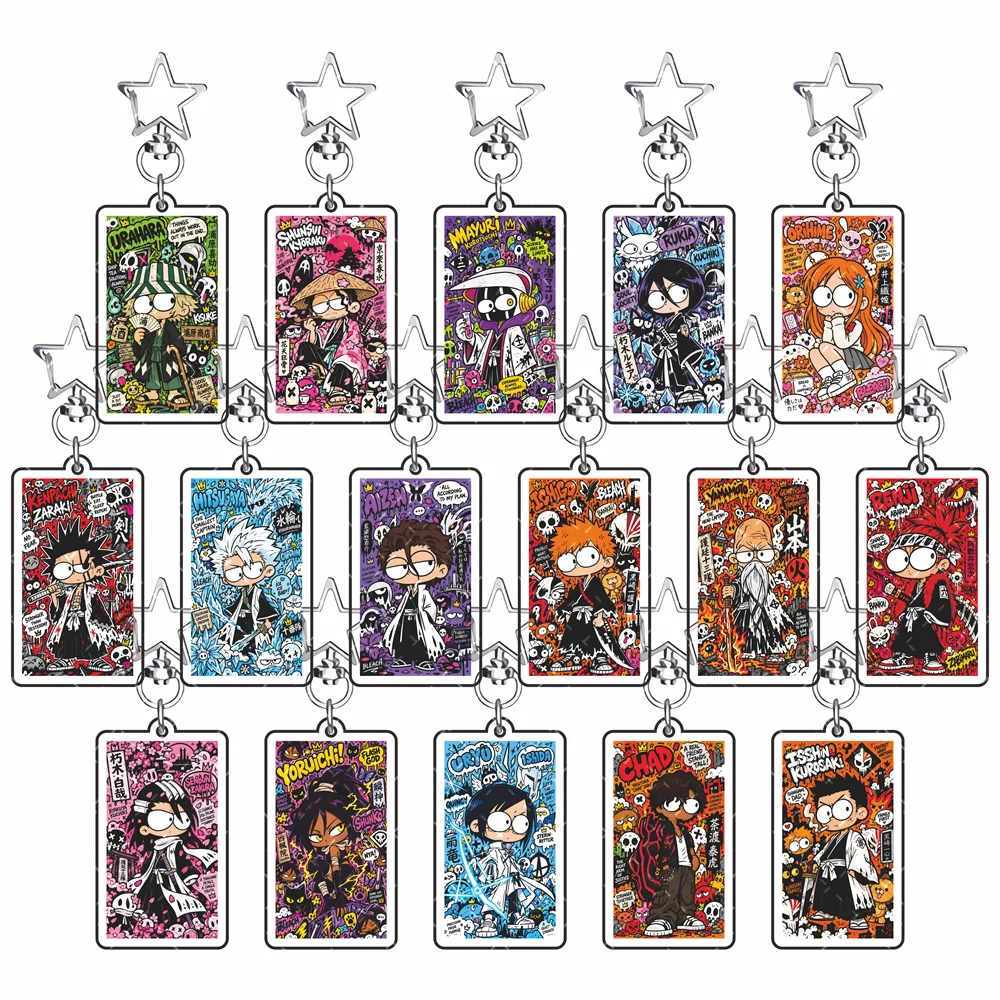 BLEACH 6cm Acrylic Keychain Cute Chibi Character Pendant Star Buckle Key Ring Anime Peripheral Bag Decor Gift Collection Keychai