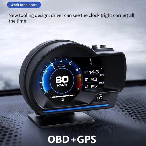 Pantalla inteligente para coche, velocímetro Digital HUD, OBD2, GPS, alarma Turbo RPM