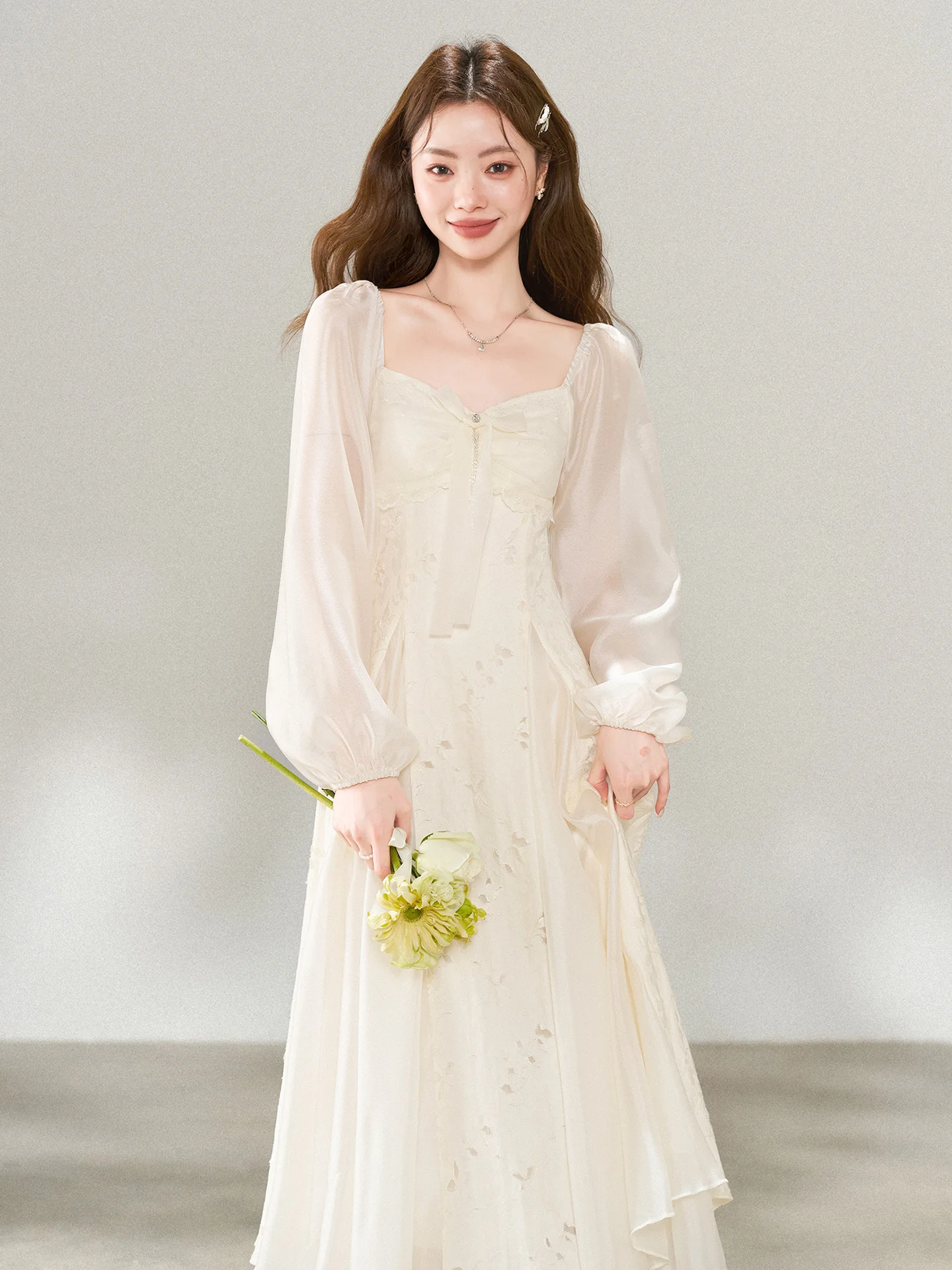 

Elegant Slimming Long Dress Spring 2026 New Vintage Waist-Cinching Women's Dress Beautiful A-Line Skirt Standard Fit Daily Wear
