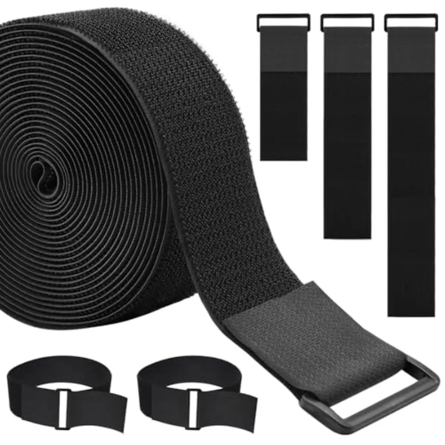 

16Feet Cable Straps Heavy Duty With 15 Buckles, Black Hook and Loop Straps, Reusable Cable Ties for Organizer or Storage