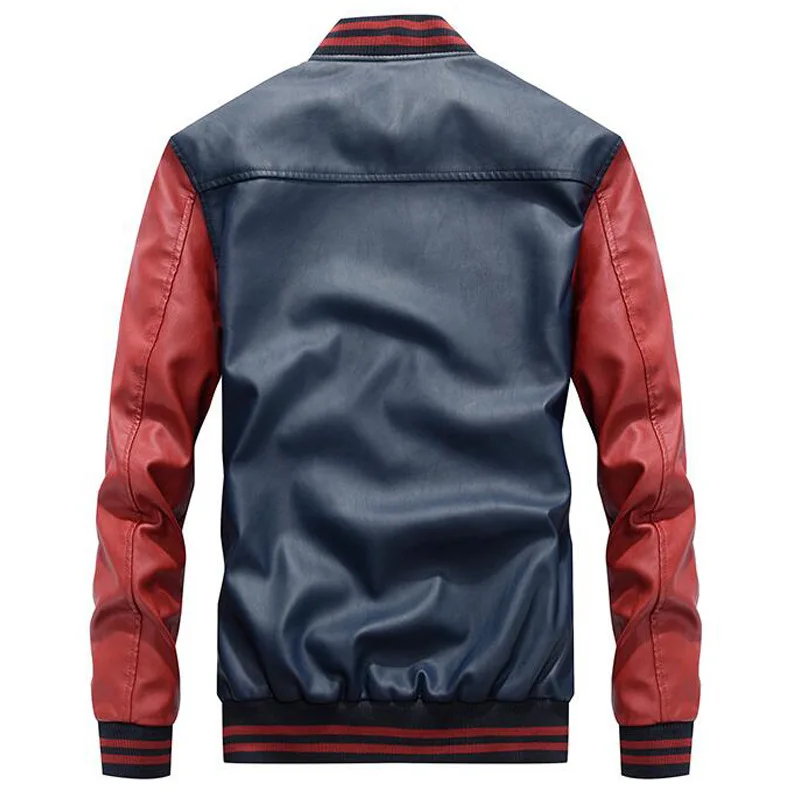 Men PU Leather Bomber Jacket Fashion Patchwork Letter Embroidery Varsity Jackets Coat Male Casual Baseball Uniform Outerwear