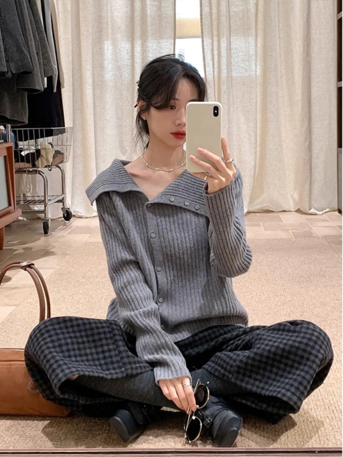 

ay Knitted Open Cardigan Women's Spring Autumn New Faion Design Loose Fit Long Sve Regular Length Pure Color Top