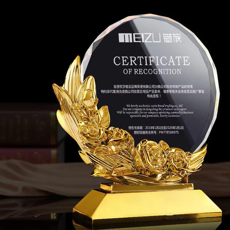

Creative Custom Crystal Resin Rose Trophy Free Engraving Text LOGO Competition Award Cup Annual Meeting Sales Champion Award