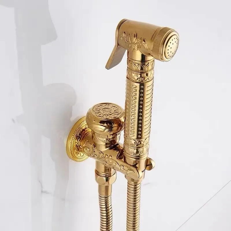 Hand Held Bidet Sprayer Douche Toilet Kit Antique Brass Shattaf Shower Head Gold Copper Valve Set Jet Toilet Bidet Faucet Set
