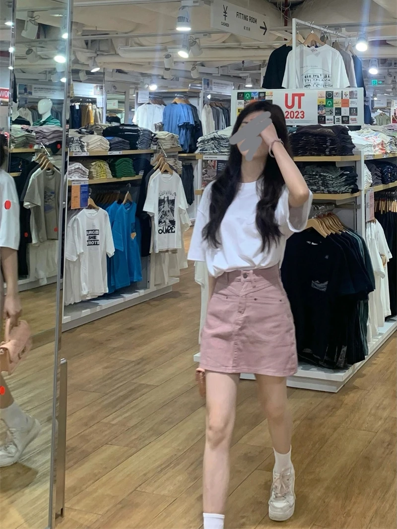 

High Waist A-Line Skirt Denim Anti-Light Women's Faion Autumn New Sle Versatile Slimming ort Skirt Korean Sle