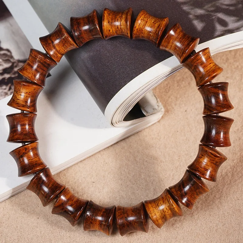 

Hainan Huanghuali Tiger Pattern Bamboo Joint Beads Bracelet Prayer Beads Sandalwood Wood String Gifts