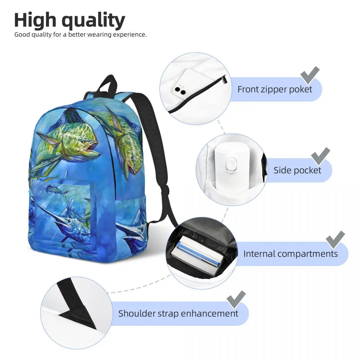 Dorado Marlin i tuńczyk podwodny plecak do przedszkola uczeń plecak Boy Girl Kids Daypack Gift