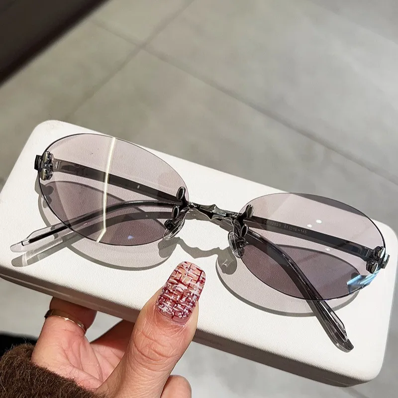 

Rimless Oval Sunglasses UV400 Protection Trendy Streetwear Shades Unisex