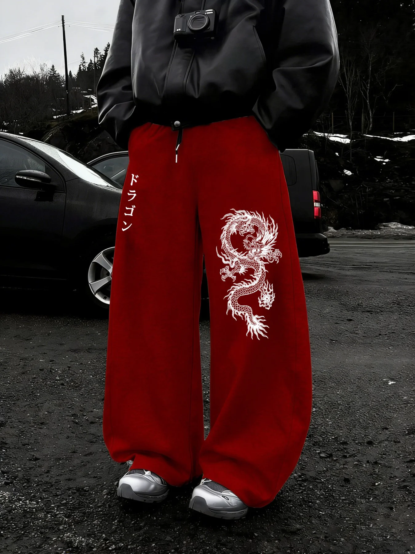 

Мужские стильные брюки с персонализированным принтом в виде восточного дракона, японский принт, модный стиль, универсальные, удобные, струящиеся брюки на все сезоны