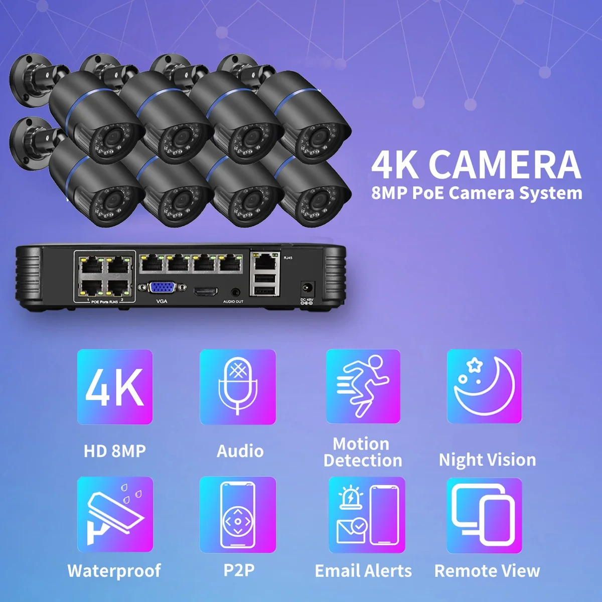 XMEYE Комплект 8CH 4CH 8MP POE NVR-камеры безопасности H.265 4MP 5MP аудиокамера для наружного видеонаблюдения IP