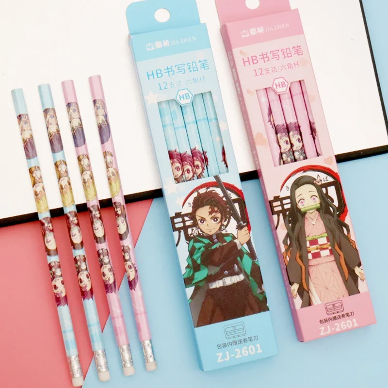 12 Pcs Anime Painting Drawing Pencil Wood HB  Pencils Stationery kids gift