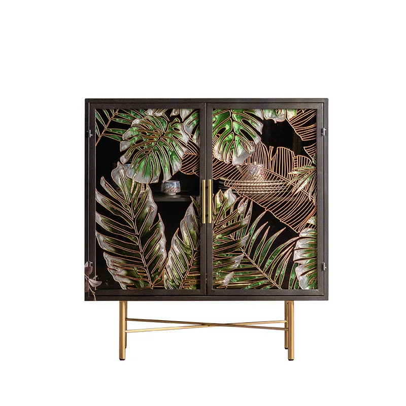 

New Chinese light luxury entrance cabinet glass door enamel color living room partition solid wood storage creative foyer
