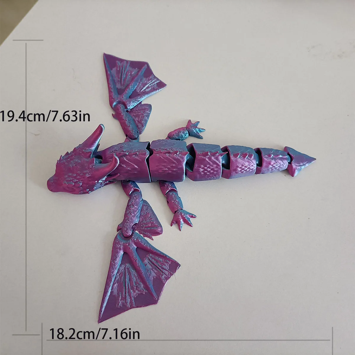 1pc 3D printed blue purple flying dragon, realistic active joints, fantasy style home decoration ornament toy