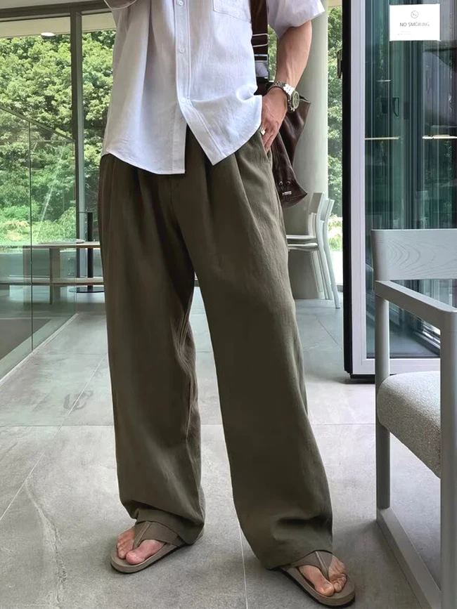 

American Sle Cotton Linen Workwear Men's Thin Breathable Loose Straight Sun Protection Long Pants Korean Light Luxury Linen...