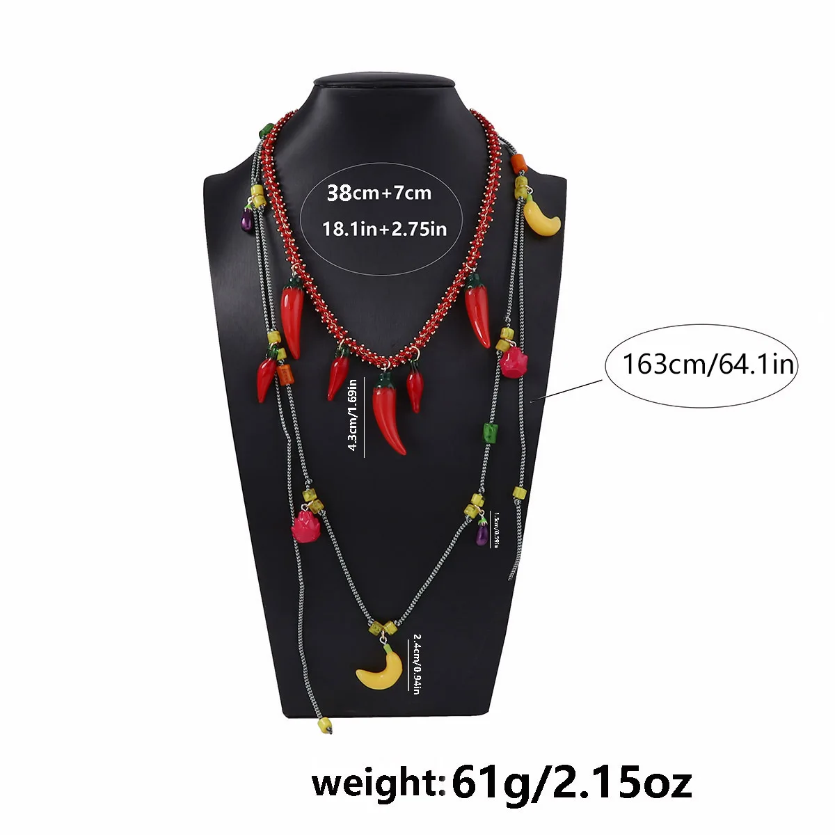 ZAA Exaggerated Red Chain Chili Pendant Double-layer Necklace