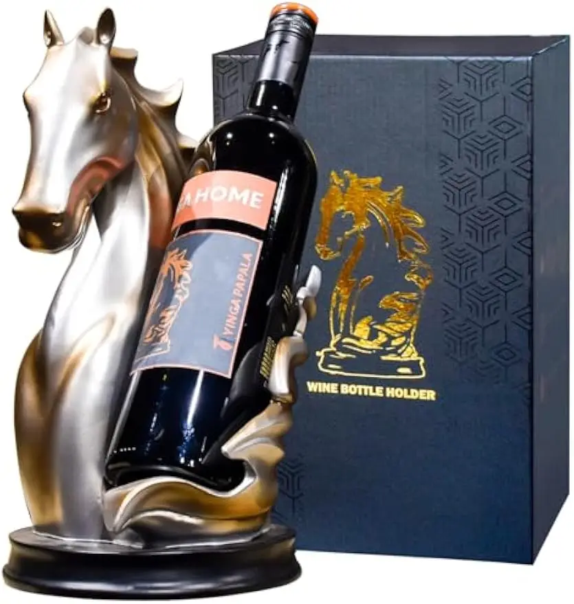 

Silver Horse Statue Wine Rack - Decorative Tabletop Holder for Home Kitchen Storage Organizer