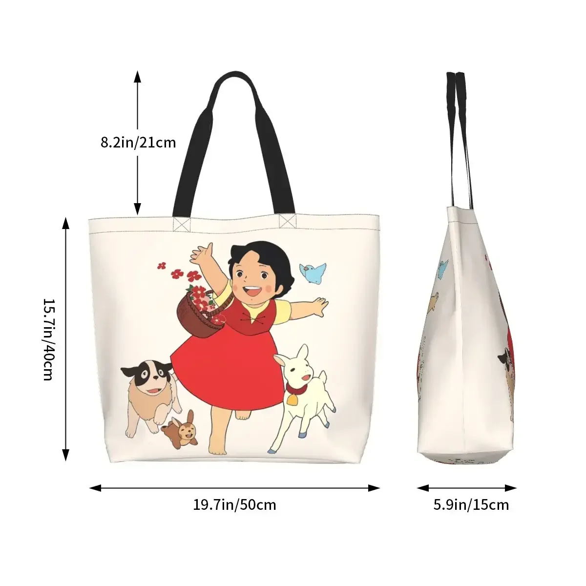 Heidi The Girl From The Alps Grocery Shopping Bag Cute Printed Canvas Shopper Shoulder Tote Bags Big Capacity Cartoon Handbag