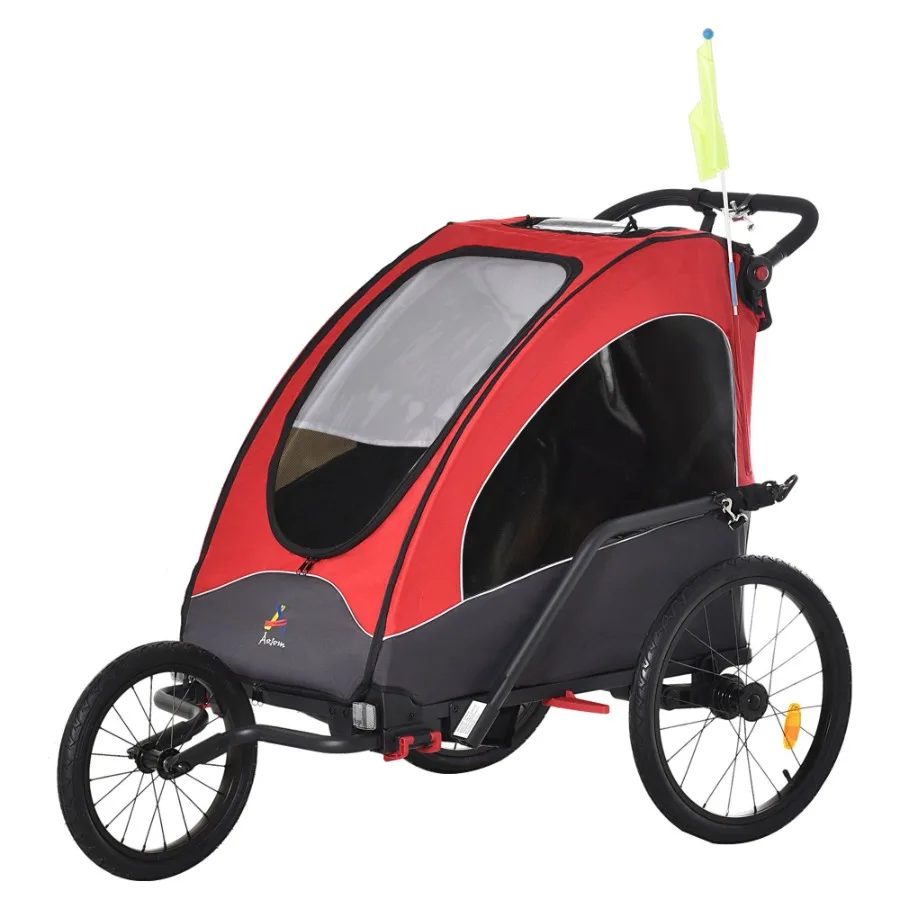 

Aosom Bike Trailer for 3 In1 Foldable Child Jogger Stroller Baby Stroller Transport Carrier with Shock Absorber System Rubber T