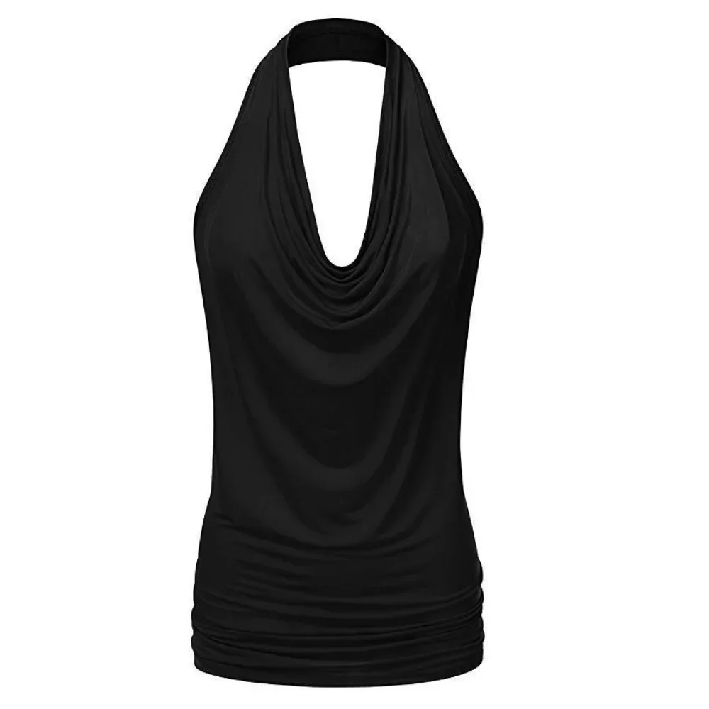 Women Solid Halter Neck Backless Sleeveless Tank Top Sexy Drape Casual Soft Breathable Flattering Comfy Versatile New