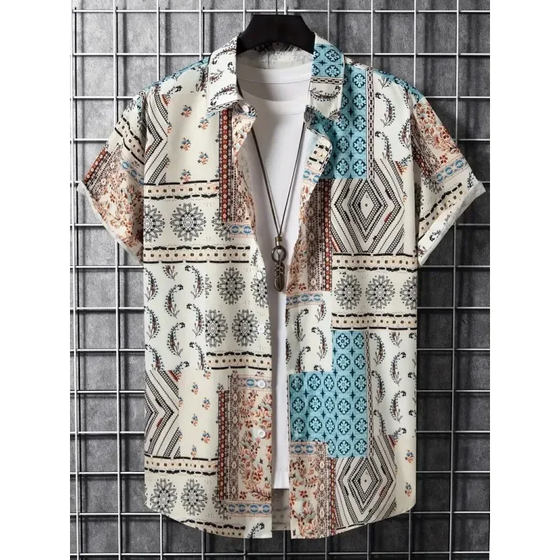 Palmshadow Cuban Camisa Men's Clothing Simple Hawaiian Print Poplin Shirt Business Holiday Everyday Outdoor Short Sleeve Shirt