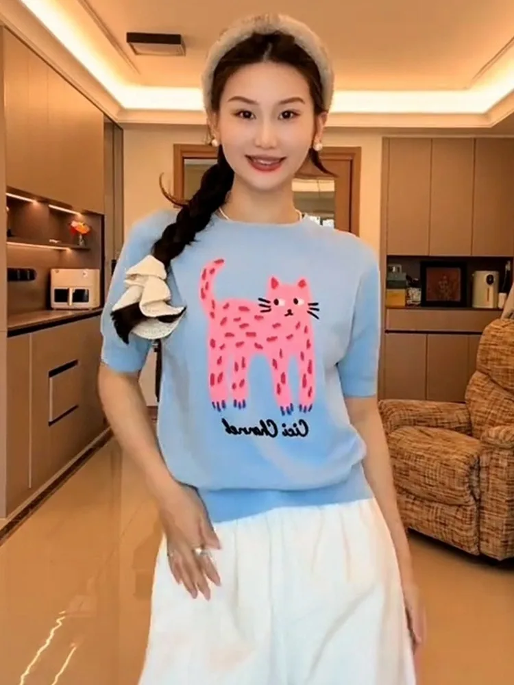 

Casual Versatile ort Sve Knitted Top Women's 2026 Summer New Small Size Korean Sle Age-Defng Embroidered ort Lengt...