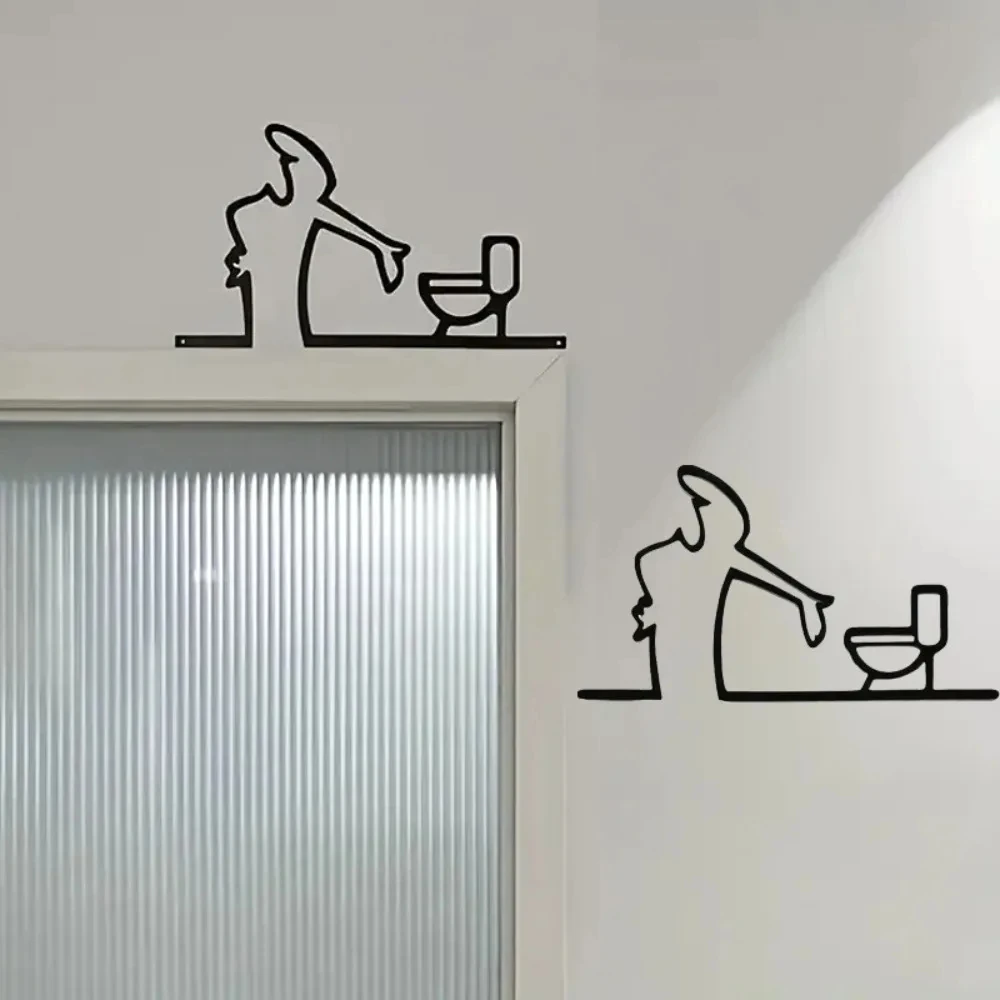 Décoration murale en métal, panneau WC 2D plat, cadre noir créatif, décoration moderne pour la maison, pour salle de bain, art mural pour la maison