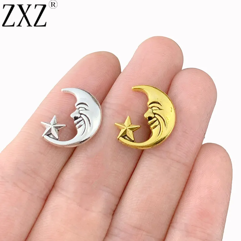 

ZXZ 20pcs Silver Color Gold Tone Crescent Moon Star Charms Pendants for Necklace Bracelet Earring DIY Jewelry Making Accessories