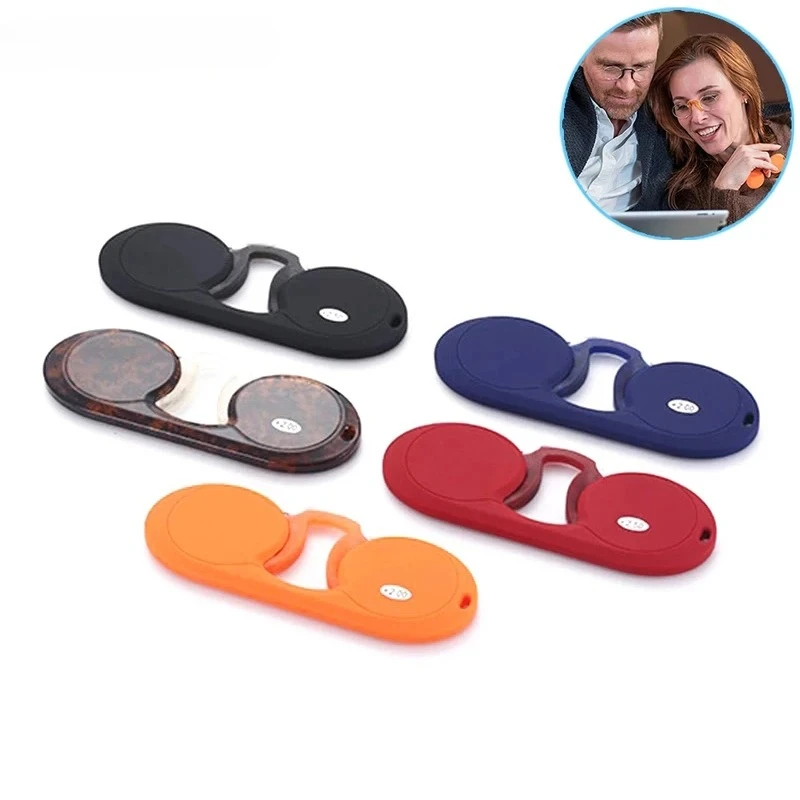 Image of Silikon-Nasenklammer Taschenbrille für Männer und Frauen Tragbare TR Runde Rahmenlose Lesebrille