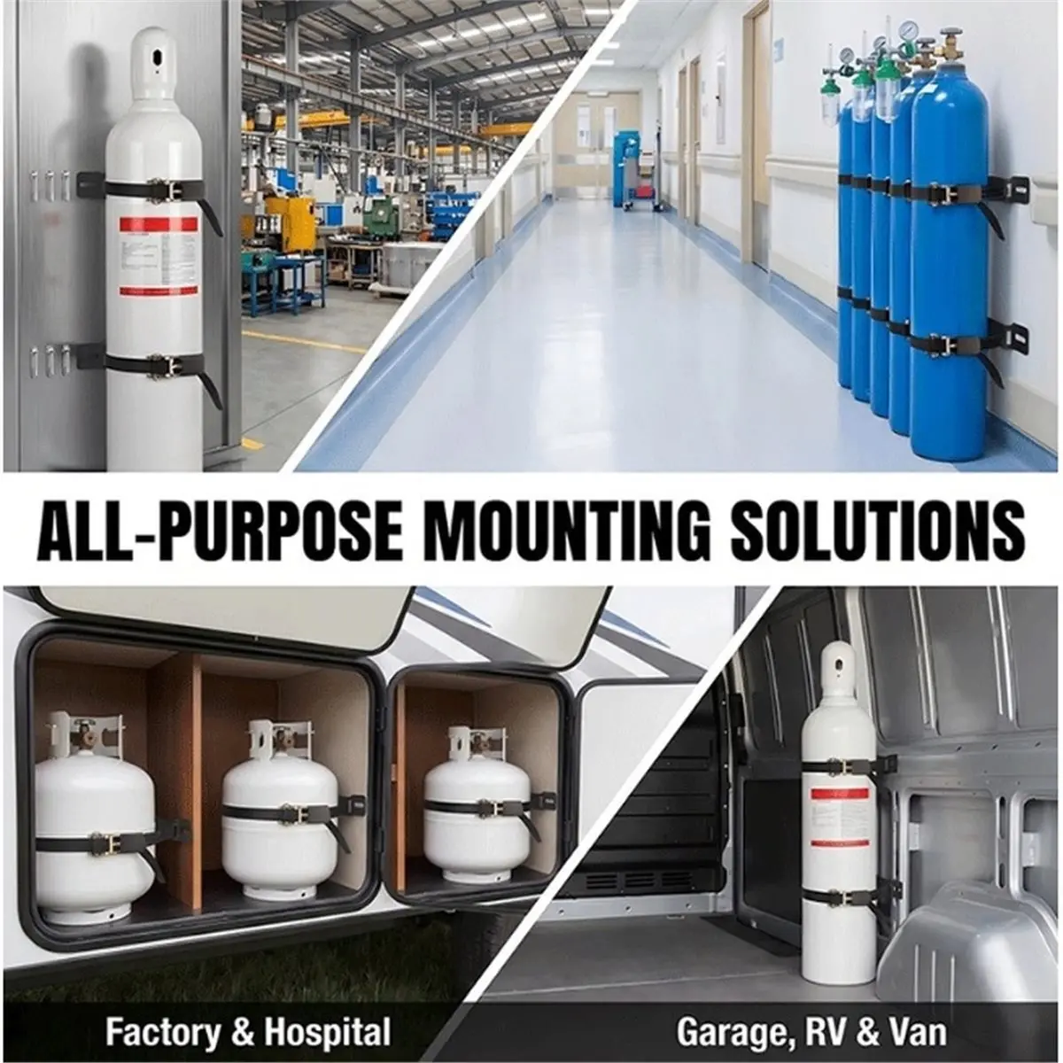 Propane Tank Holder with Ratchet Straps, Gas Cylinder Holder, Heavy Duty Gas Cylinder Holder Wall-Mounted Bracket