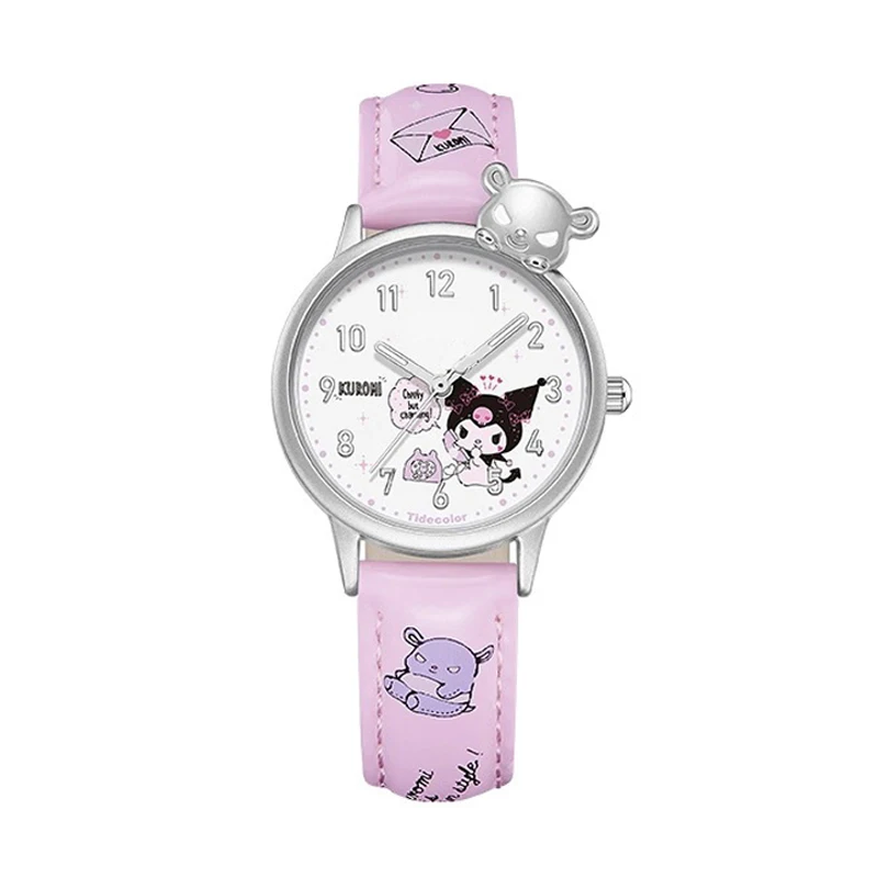 Miniso Anime Cartoon Sanrio Hello Kitty Kuromi Cinnamoroll Round Waterproof Quartz Girls Watch Children Leather Belt Watch Gifts