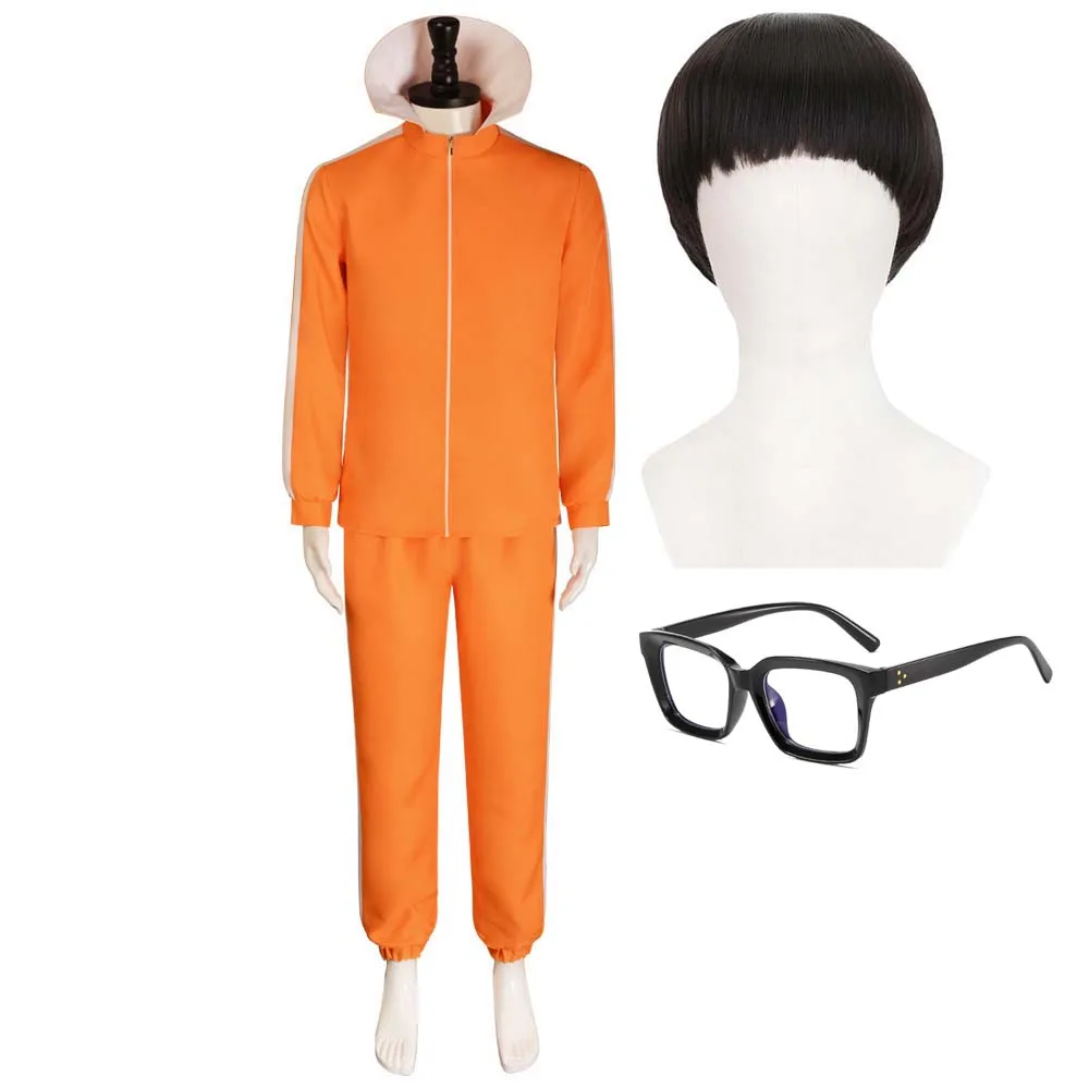

Halloween Orange Sports Suit Men's Adult Vector Costume With Wig Glasses