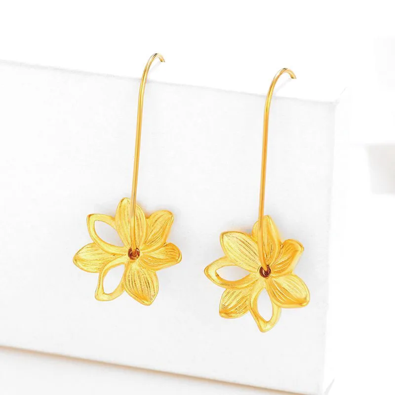 أسعار الجملة --- لوتس الزهور سحر انخفاض القرط للنساء الأزياء والمجوهرات لون الذهب الخالص النيكل الحرة #5