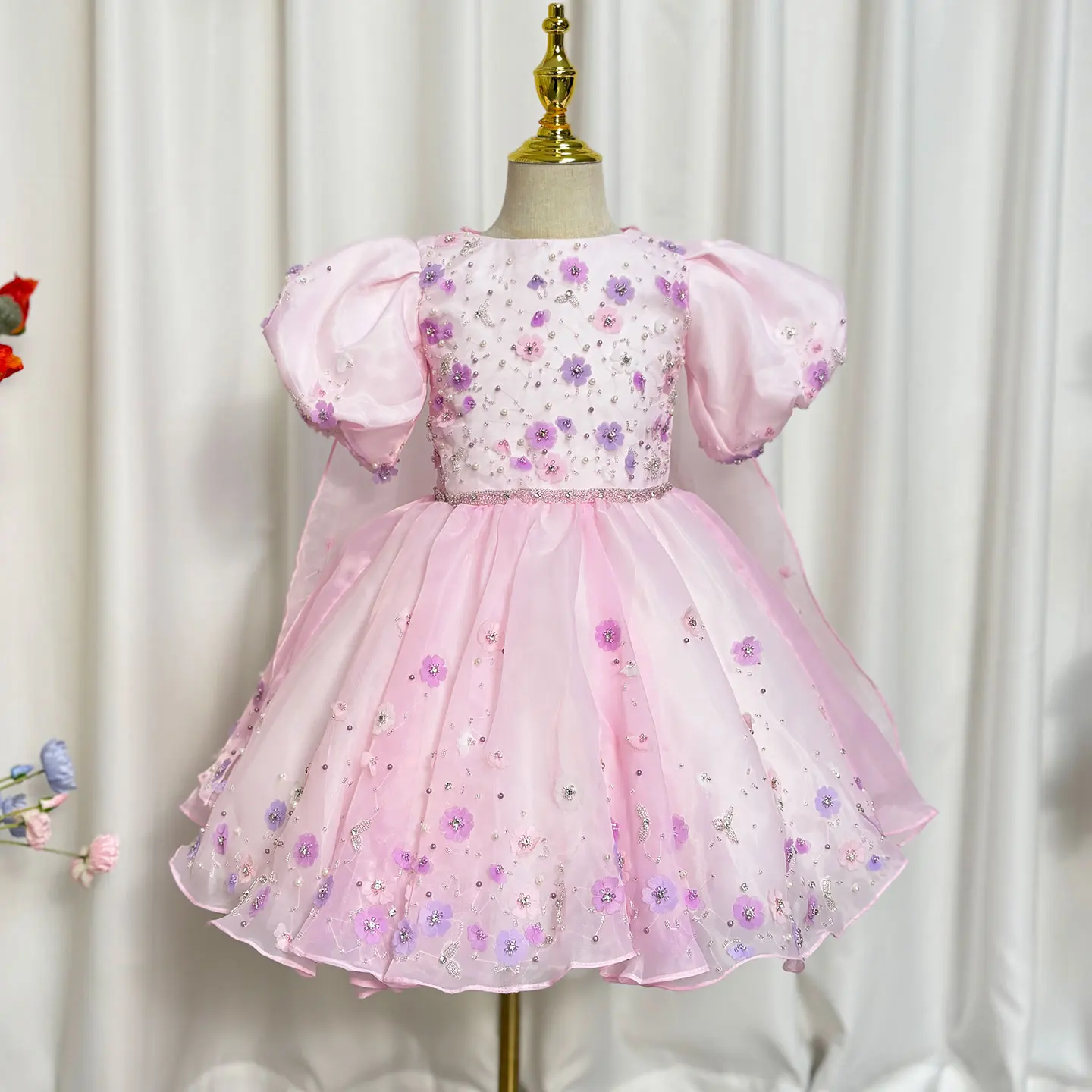 Jill Wish-vestido rosa árabe de lujo para niña, vestido de fiesta con cuentas y capa para niños, princesa, boda, cumpleaños, fiesta de comunión, 2025 J355