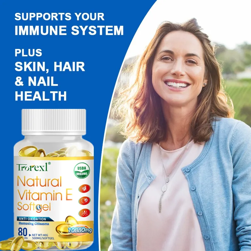 

80 Capsules 100% Natural Vitamin E Delay aging Boost Collagen Remove Wrinkle, Heart, Brain,Spleen, and Skin Care