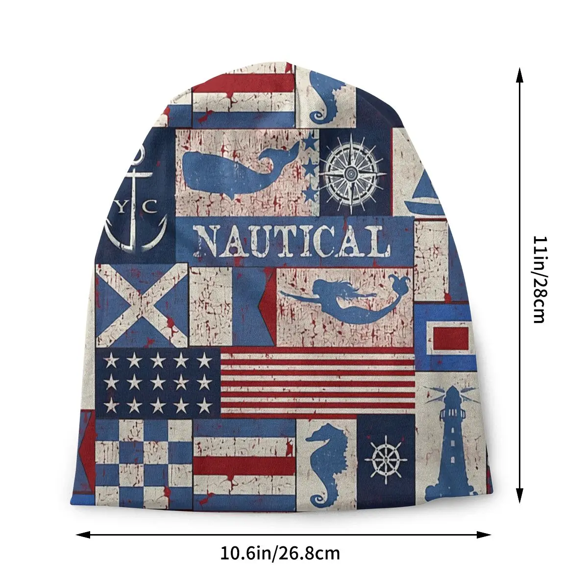 Nautical Symbols Quilt Pattern Vintage Retro Grunge Red Anchor Washed Thin Bonnet Outdoor Street Skullies Beanies Men Women Hats