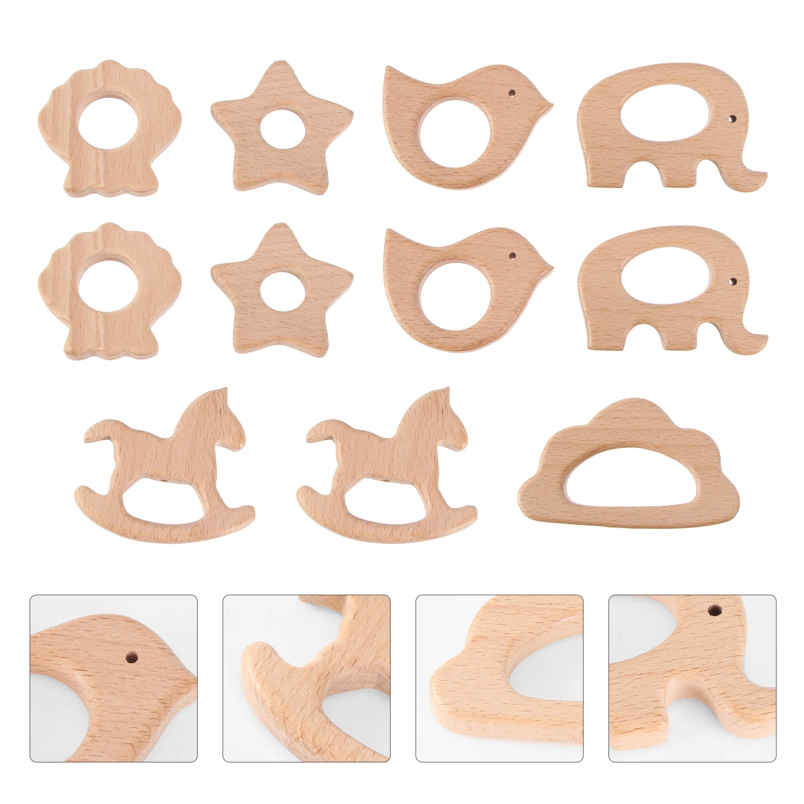 Chupete masticable de madera con forma de dibujos animados para bebé, 11 Uds., para juego activo saludable, mordedor de madera para bebé, ayuda para morder con forma de Animal