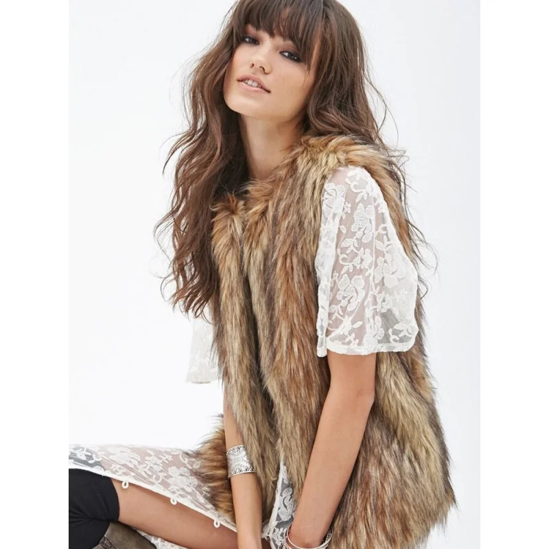 Women's Imitation Raccoon Fur Vest Long Hair Vest Artificial Fur Vest for Fashion Accessories
