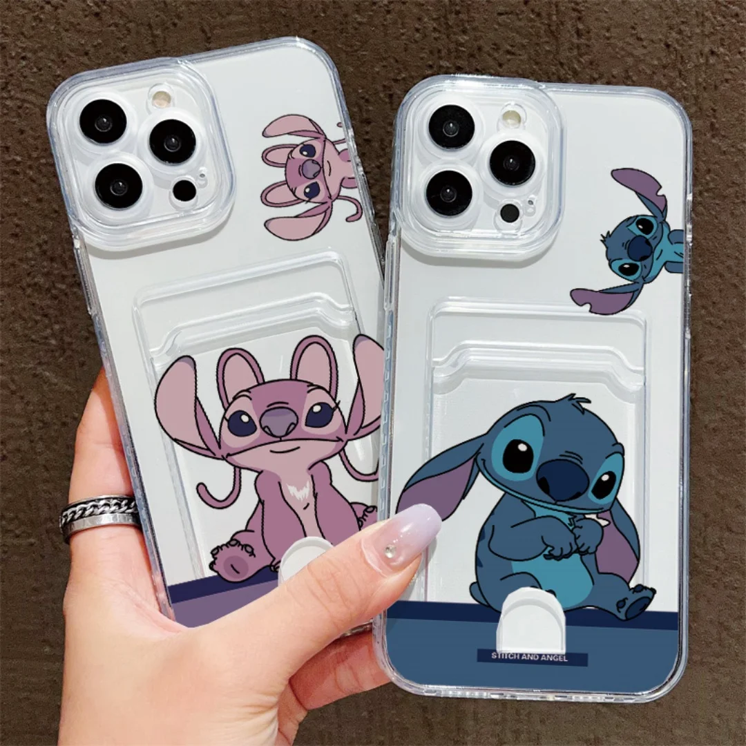 

Stitch Angel Wallet Card Holder Soft Phone Case For iPhone 17 16 15 14 13 PRO MAX Air X XS XR 7 8 16 Plus Y2k Cartoon Cute Cases