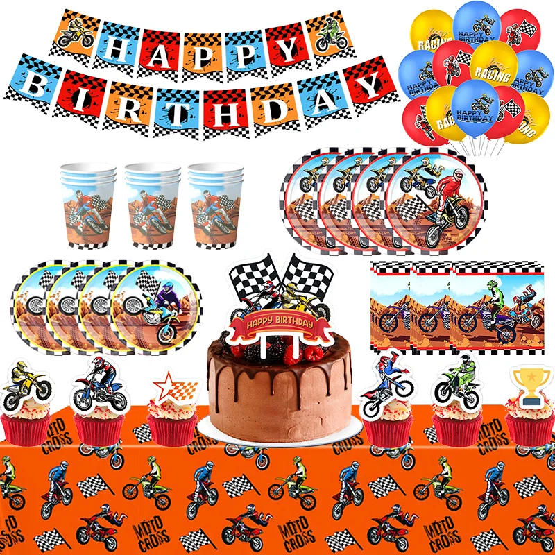 Kids Birthday Decoration Disposable Tableware Dirt Bike Cups Plates Baby Shower Motocross Theme Birthday Party Supplies Toy