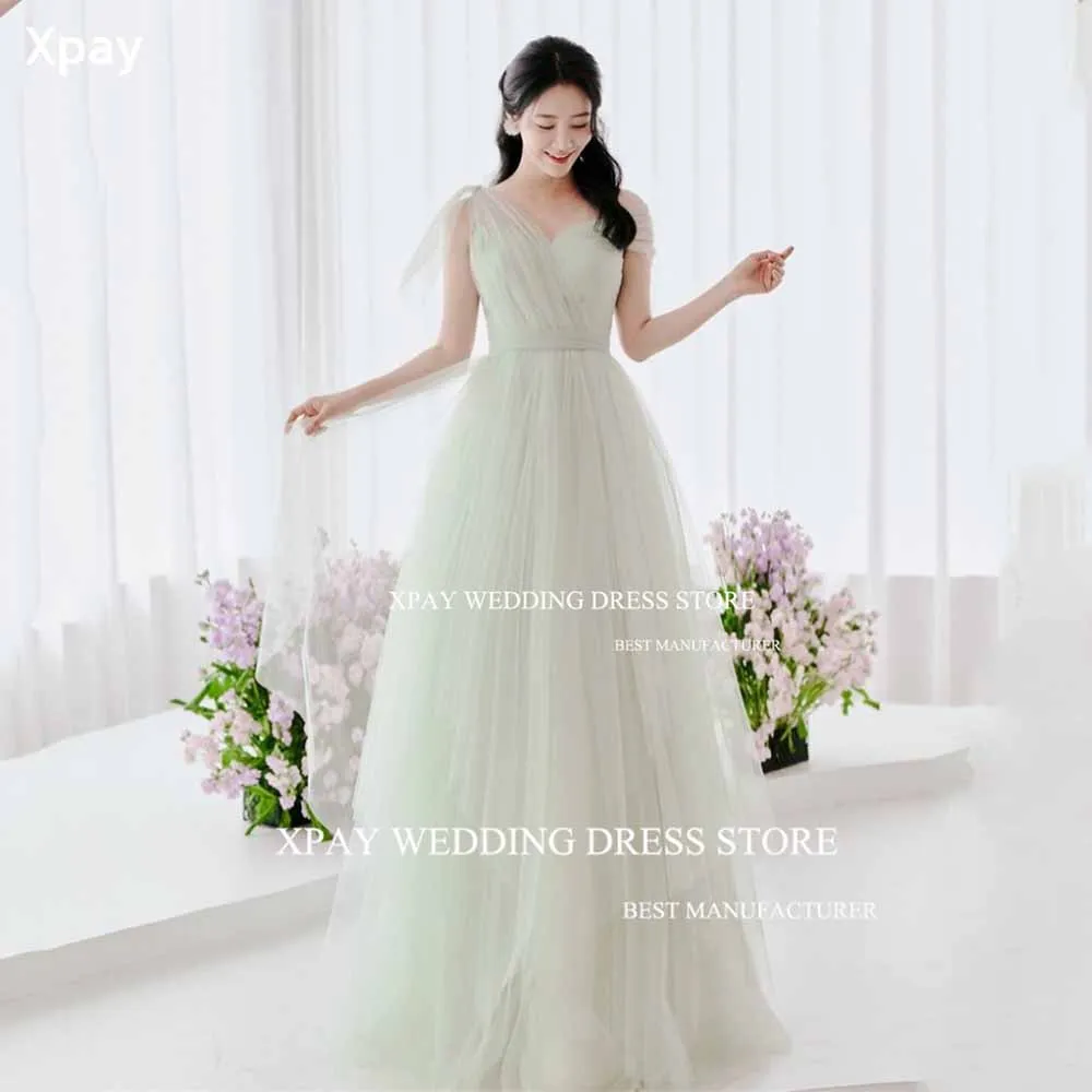 

XPAY Light Green Wedding Evening Party Dresses Korea Sweetheart One Shoulder Long Prom Gowns Photos Shoot Vestidos de fiesta