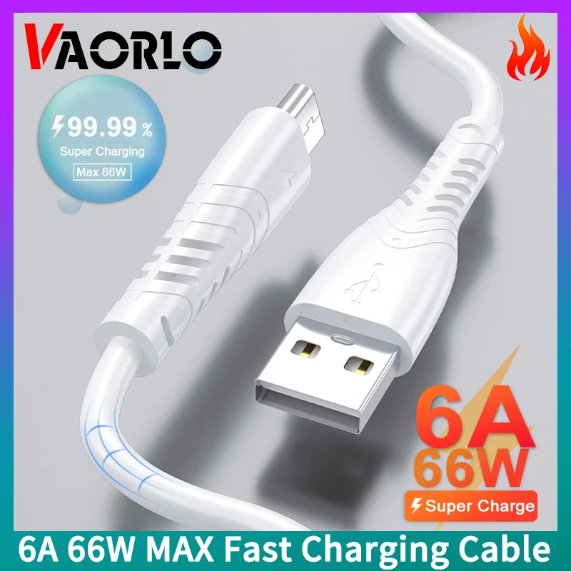 VAORLO 6A 66W Super Fast Charging Cable TypeC Micro USB For Infinix iPhone Xiaomi Huawei All Smart Phones For iPad IOS Android